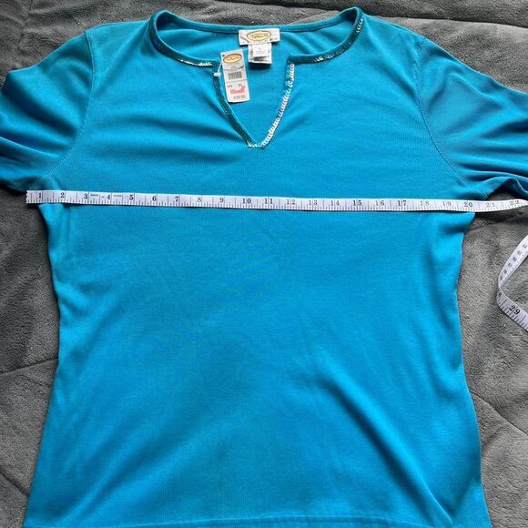 Vintage Y2K Talbot’s Petites blue 3/4 quarter sleeve ribbed top size large - Picture 5 of 6